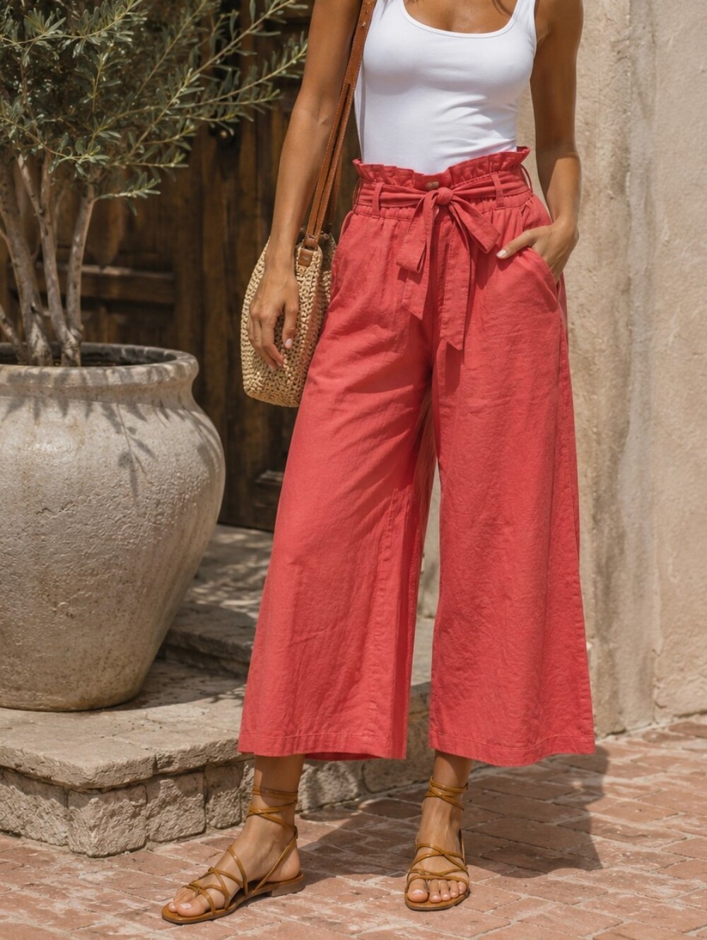 Dip 💚 Coral Paperbag Wide-Leg Pants SZ LG / 12